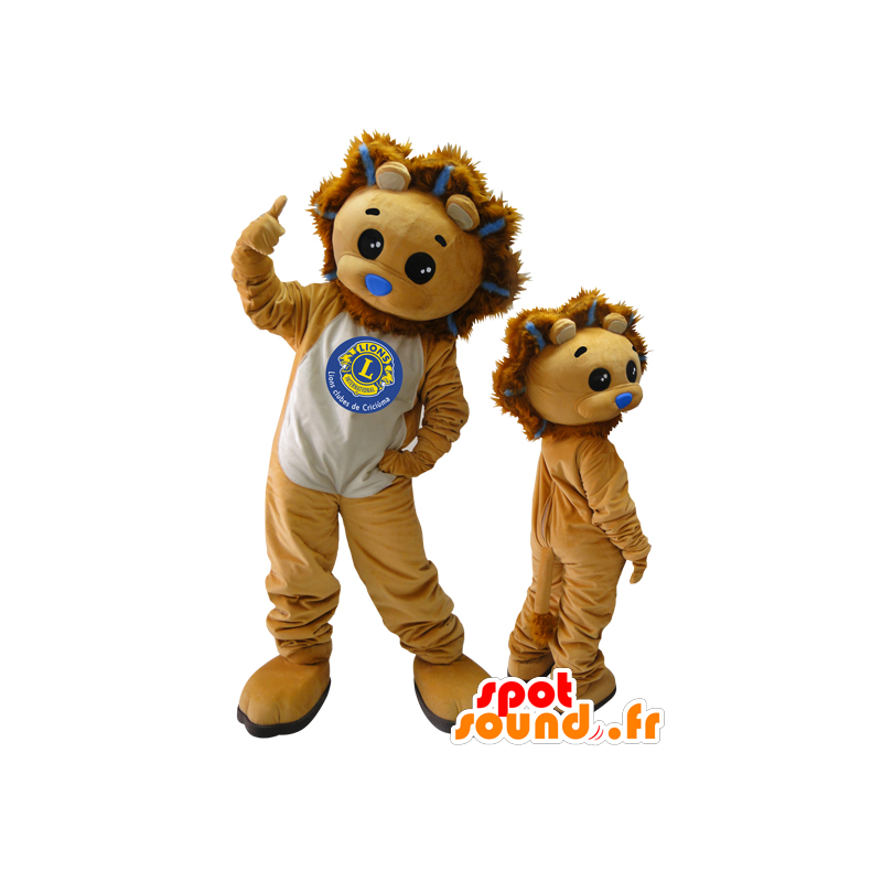 2 maskotteja. leijona maskotteja ja ruskea poikanen - MASFR032872 - Lion Maskotteja