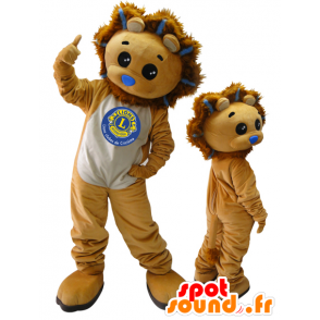 2 mascots. lion mascots and brown cub - MASFR032872 - Lion mascots