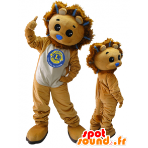 2 mascottes. leeuw mascottes en bruine welp - MASFR032872 - Lion Mascottes