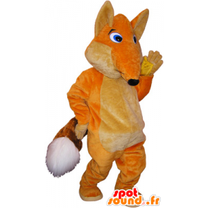 Obří oranžová fox maskot s velkým kohout - MASFR032874 - Fox Maskoti
