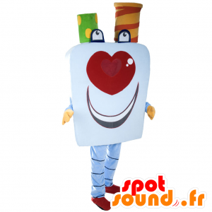 Mascotte festive avec une tête carrée et un nez en forme de cœur - MASFR032876 - Mascottes d'objets
