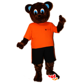 Of brown bear mascot orange and black outfit - MASFR032878 - Bear mascot