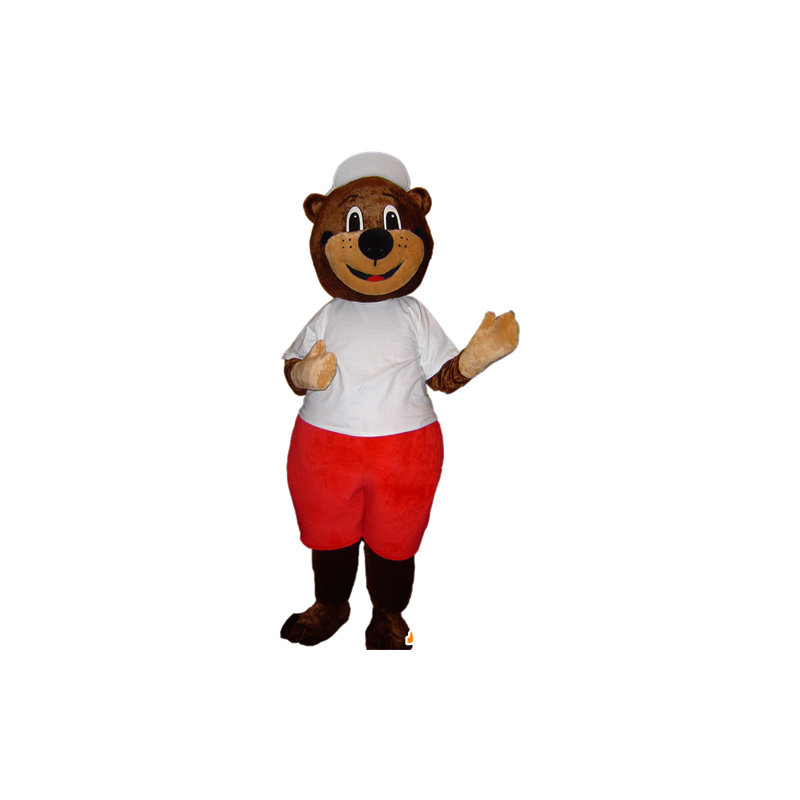 Of brown bear mascot in red and white outfit - MASFR032879 - Bear mascot