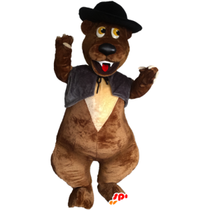 Van de bruine beer mascotte met een vest en een hoed - MASFR032880 - Bear Mascot