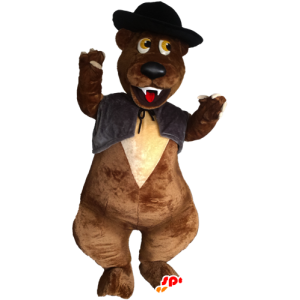 της καφέ αρκούδας μασκότ με ένα γιλέκο και ένα καπέλο - MASFR032880 - Αρκούδα μασκότ