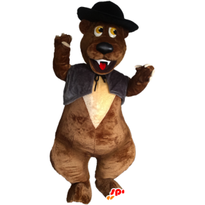Di marrone mascotte orso con un giubbotto e un cappello - MASFR032880 - Mascotte orso