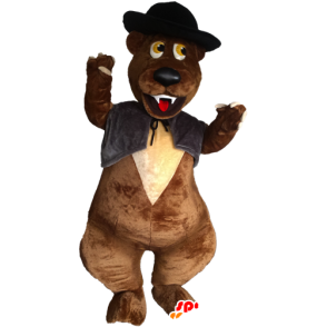 Mascotte d'ours marron avec un gilet et un chapeau - MASFR032880 - Mascotte d'ours