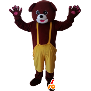 Mascota del oso de color marrón con un mono de color amarillo - MASFR032881 - Oso mascota