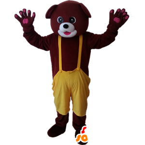 Hnědé medvěd maskot s žluté kombinéze - MASFR032881 - Bear Mascot