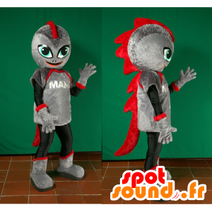 Mascotte de robot dinosaure gris et rouge, futuriste - MASFR032882 - Mascottes Dinosaure