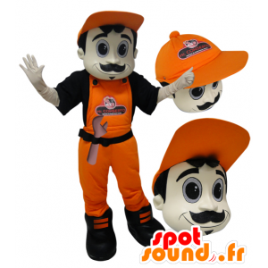 Mascot man in overalls en oranje baseball cap. - MASFR032889 - man Mascottes