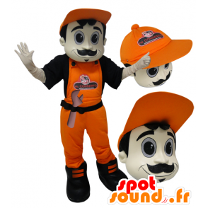 Mascotte d'homme en salopette et casquette orange. - MASFR032889 - Mascottes Homme