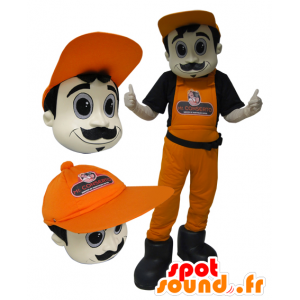 Mascot man in overalls and orange cap. - MASFR032889 - Human mascots