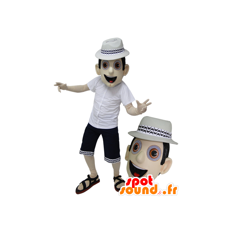 Maskotman i sommardräkt med sandaler och hatt - Spotsound maskot
