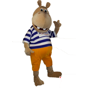 Mascotte d'hippopotame marron en marinière - MASFR032896 - Mascottes Hippopotame