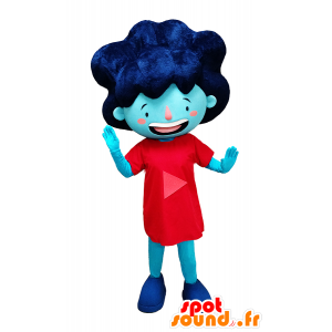 Menina azul mascote no vestido vermelho e cabelo grande - MASFR032901 - Mascotes Boys and Girls