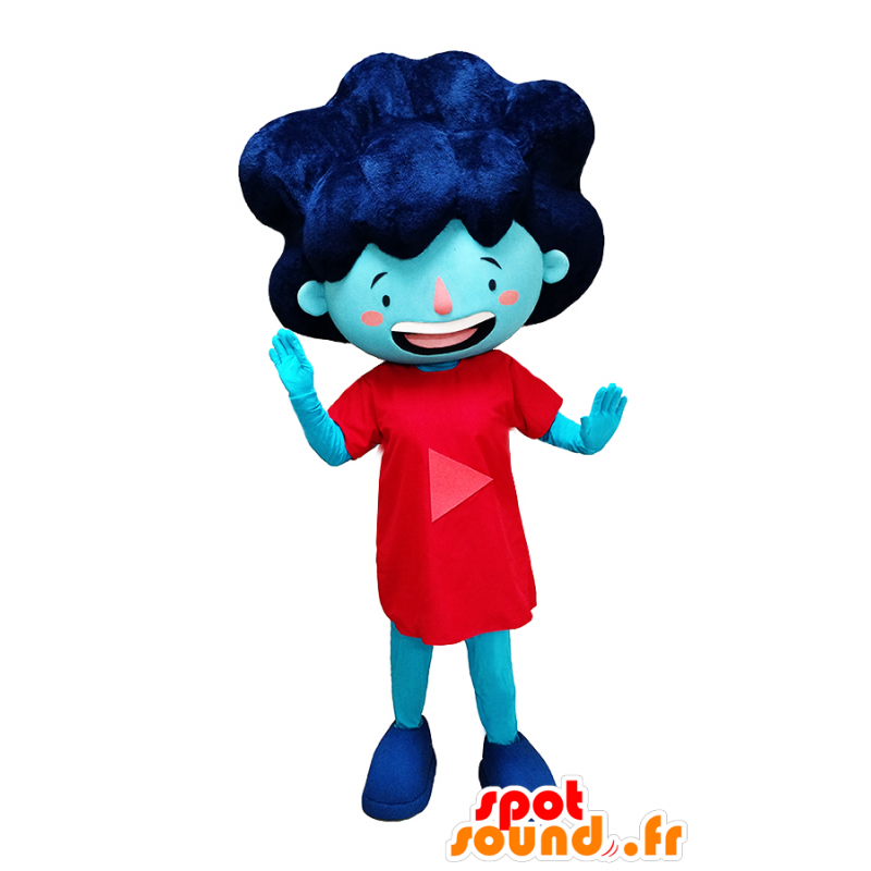 Mascot blå jente i rød kjole og stort hår - MASFR032901 - Maskoter gutter og jenter