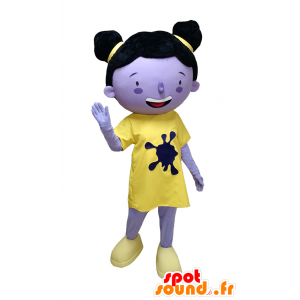 Mascot purple girl in yellow dress with buns - MASFR032902 - Mascots boys and girls