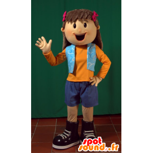 Mascot schoolmeisje, donkerbruin meisje in joviale - MASFR032903 - Mascottes Boys and Girls