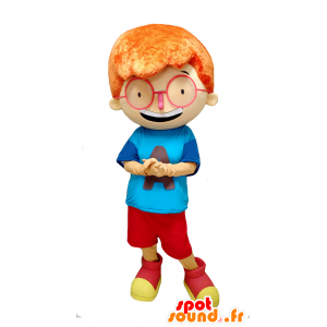 Mascotte de garçon aux cheveux roux avec de grosses lunettes - MASFR032904 - Mascottes Garçons et Filles