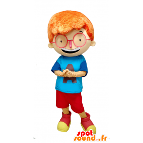 Mascotte de garçon aux cheveux roux avec de grosses lunettes - MASFR032904 - Mascottes Garçons et Filles