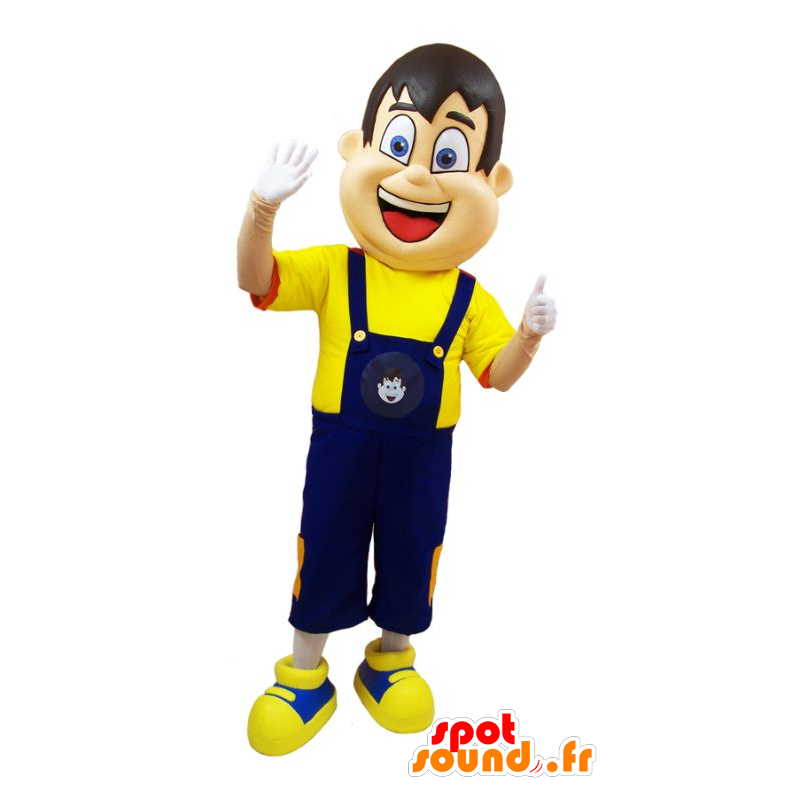 Mascot man in blauwe overall en geel overhemd - MASFR032906 - man Mascottes