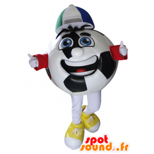 Mascotte de ballon de foot noir et blanc avec une casquette - MASFR032908 - Mascottes d'objets