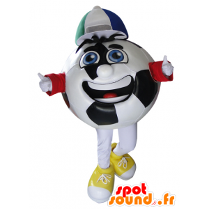 Soccer ball mascot black and white with a cap - MASFR032908 - Mascots of objects