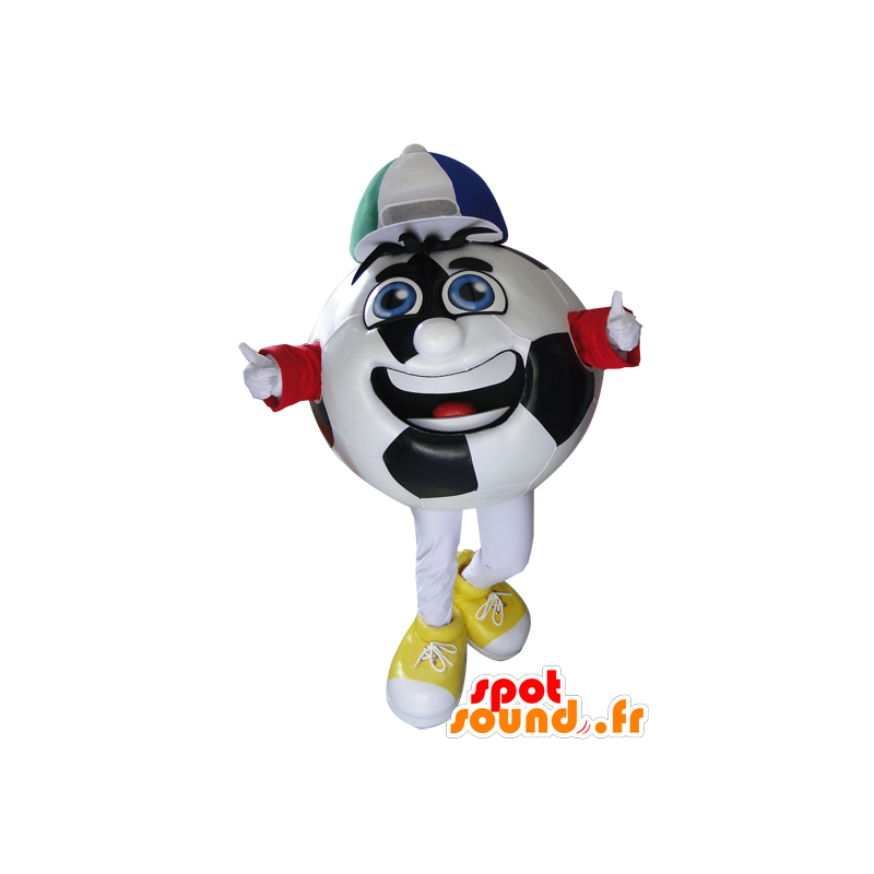Soccer ball mascot black and white with a cap - MASFR032908 - Mascots of objects