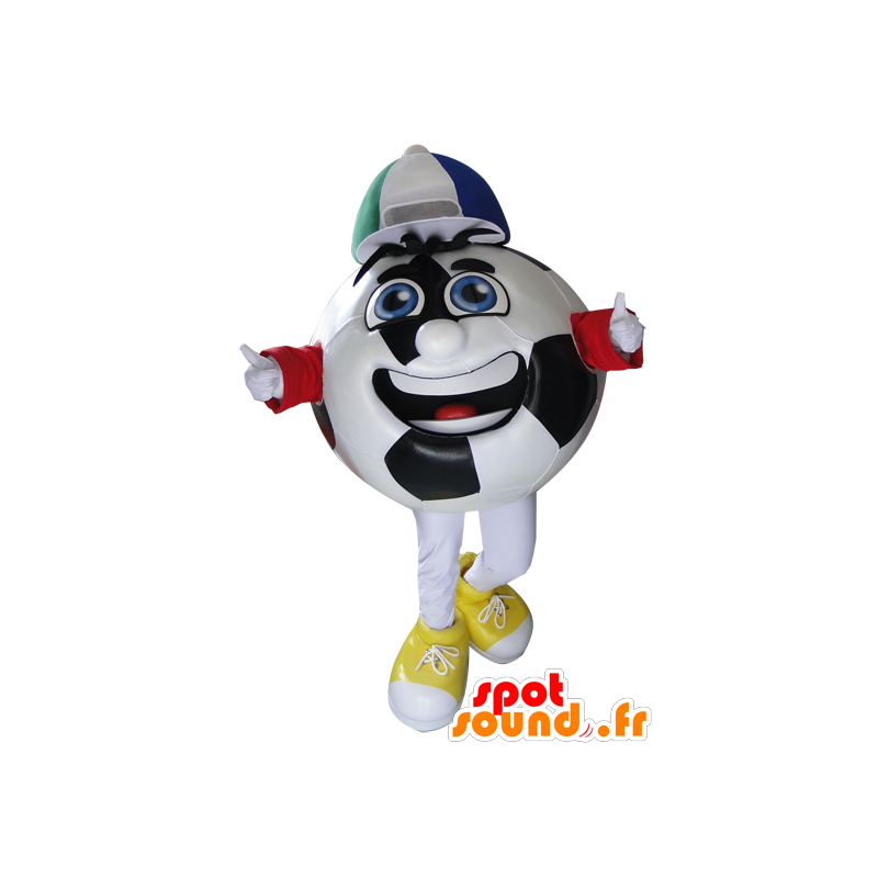 Voetbal mascotte zwart-wit met een dop - MASFR032908 - mascottes objecten