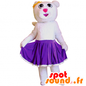Hvid bjørnemaskot i lilla nederdel - Spotsound maskot