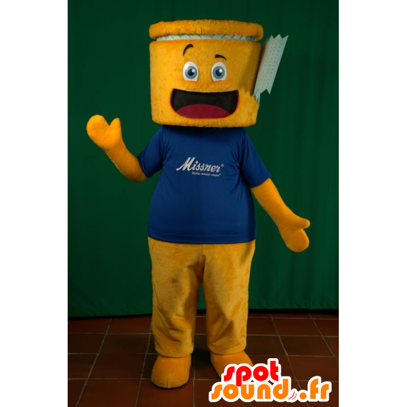 Mascotte de bonhomme jaune et t-shirt bleu, très souriant - MASFR032913 - Mascottes Homme