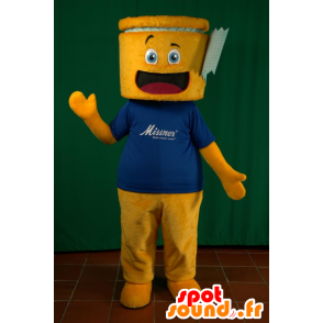 Mascote do boneco de neve amarela e camisa azul, alegre - MASFR032913 - Mascotes homem