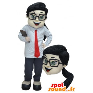 Maskotkvinna, säljare, i kostym och slips - Spotsound maskot