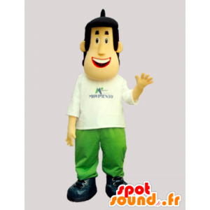 Mascotte d'homme brun, habillé en blanc et vert - MASFR032921 - Mascottes Homme