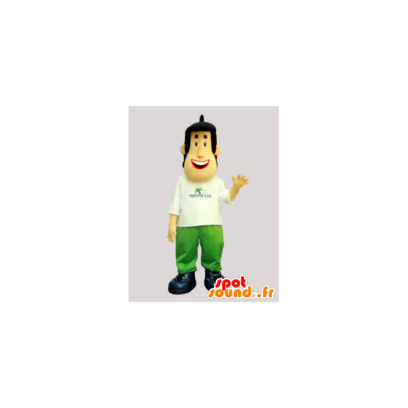 Mascot donkere man, gekleed in wit en groen - MASFR032921 - man Mascottes