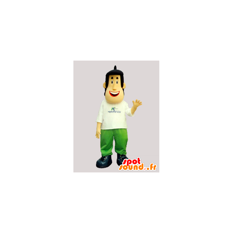 Mascot homem moreno vestido de branco e verde - MASFR032921 - Mascotes homem