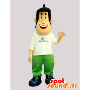 Mascot donkere man, gekleed in wit en groen - MASFR032921 - man Mascottes