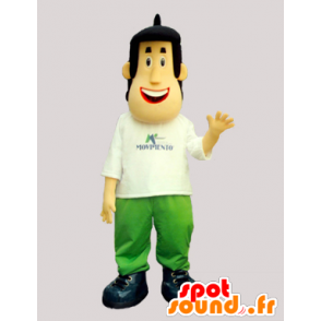 Mascot mørk mann kledd i hvitt og grønt - MASFR032921 - Man Maskoter