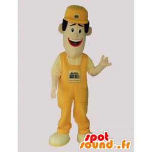Homem mascote de macacão e boné amarelo - MASFR032923 - Mascotes homem