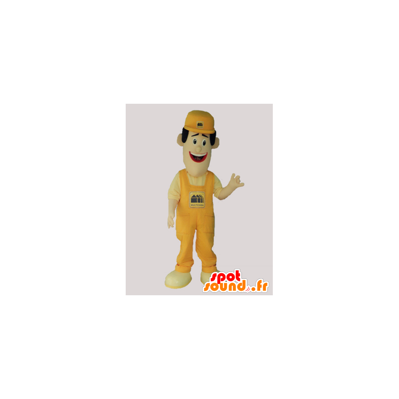 Mascot man in overalls and yellow cap - MASFR032923 - Human mascots