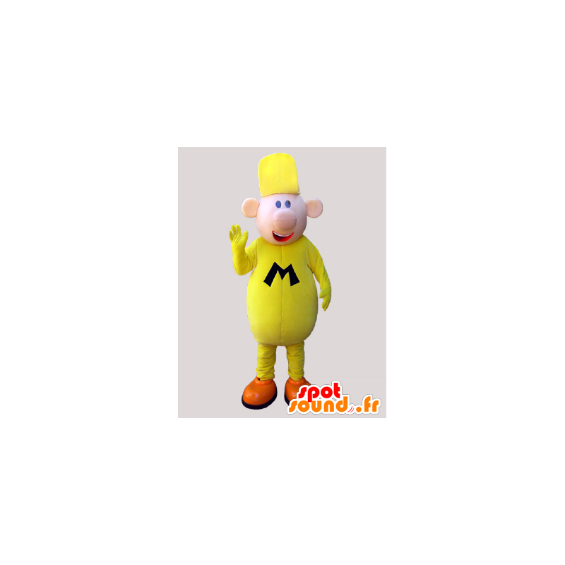 Big yellow guy mascot laughing air - MASFR032924 - Human mascots