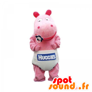Baby roze nijlpaard mascotte met een laag - MASFR032934 - Hippo Mascottes