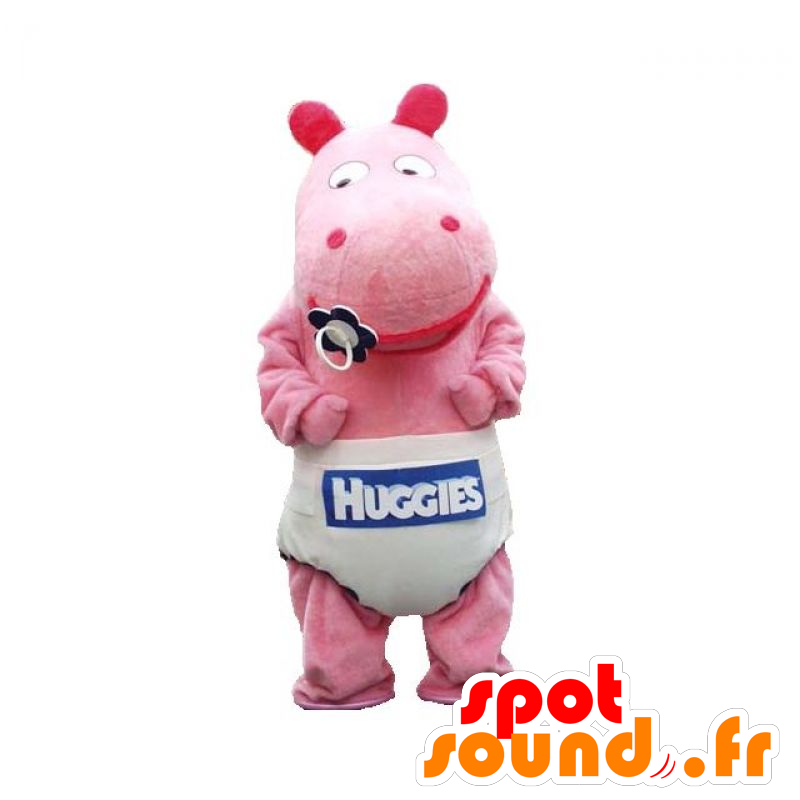 Baby pink hippo mascot with a layer - MASFR032934 - Mascots hippopotamus