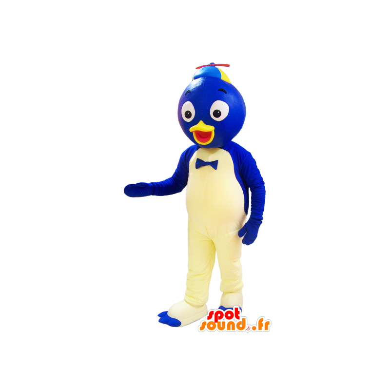 Blaue und weiße Ente-Maskottchen mit einem runden Kopf - MASFR032940 - Enten-Maskottchen