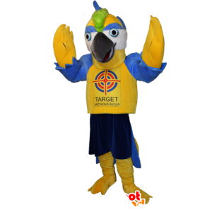 Kæmpe gul og blå fuglemaskot - Spotsound maskot