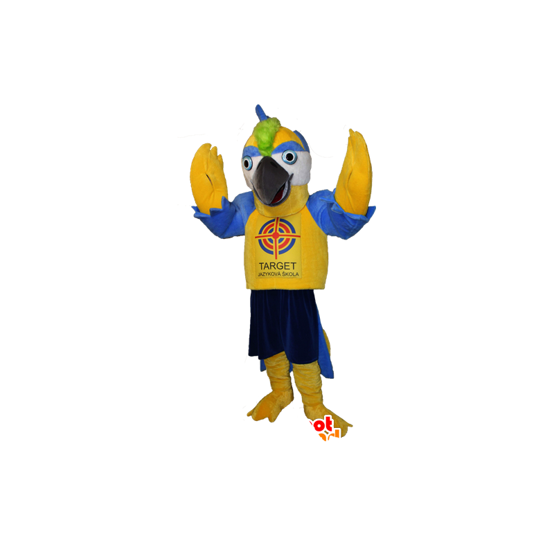 Kæmpe gul og blå fuglemaskot - Spotsound maskot