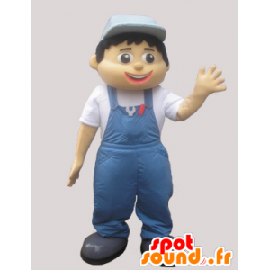 Mascot man in overalls en blauw caps - MASFR032951 - man Mascottes
