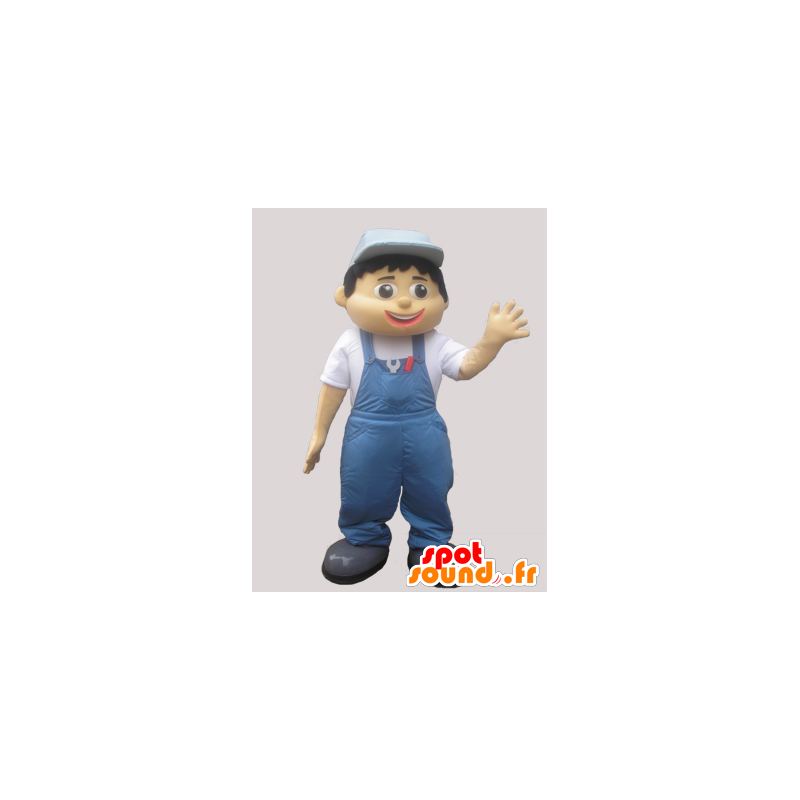 Mascot man in overalls en blauw caps - MASFR032951 - man Mascottes