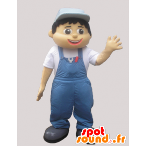 Mascot Mann im Overall und blauen Kappen - MASFR032951 - Menschliche Maskottchen